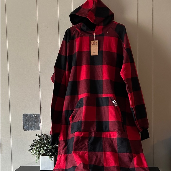 Lazy One Red and Black Plaid Hooded Sleeping hoodie dress - Picture 4 of 12